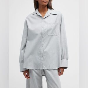 Andine Essen Oversized Lace Trim Button Down Cotton Shirt in Grey P/S NEW